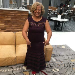 Emma Street  Eggplant Taffeta Gown w/ Beading 18